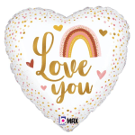 Heart-shaped balloon with "Love you" text and rainbow graphic