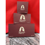 Three Fascia's Chocolates gift boxes stacked on a red background