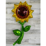 Sunflower-shaped foil balloon with green stem and leaves