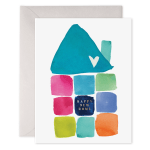 Colorful house-shaped card with "Happy New Home" text