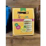 Box of lemon cake batter cookies on a wooden shelf