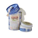 Foot remedy tin and small jar with a ribbon and pig label