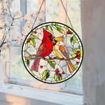 Cardinals Stained Glass Suncatcher, Cardinal Window Hanging