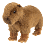 Plush brown guinea pig toy standing on a plain background