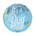 Blue foil balloon with yellow stars and the words "It's a Boy"