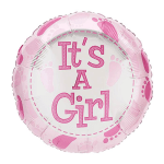 Pink round balloon with "It's A Girl" text