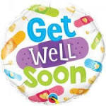 Round balloon with colorful "Get Well Soon" text