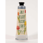 Tube of hand cream with tulip illustrations and text