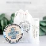 Gift set with a balm tin, drawstring pouch, and vanilla box