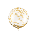 Clear balloon with gold confetti dots