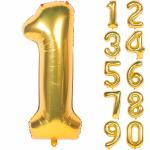 Gold number 1 balloon with smaller gold number balloons beside it