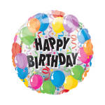 Round birthday balloon with colorful balloons and "HAPPY BIRTHDAY" text