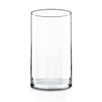Clear cylindrical glass vase on a white background