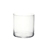 Clear cylindrical glass vase on a white background