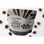 Bag of chocolate-covered coffee beans on a white background