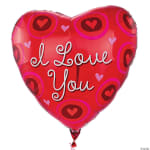 Heart-shaped red balloon with "I Love You" text and heart patterns