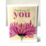 Greeting card with a pink flower and the words "thinking of you"