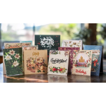 Assorted greeting cards with birthday, congratulations, and holiday designs