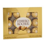 Box of Ferrero Rocher chocolates in gold wrappers