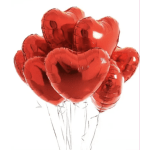 Cluster of red heart-shaped balloons on thin strings