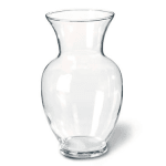 Clear glass vase with a flared top and rounded body
