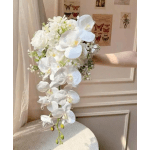 White cascading bouquet with orchids and roses