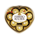 Heart-shaped box of Ferrero Rocher chocolates with small heart decorations
