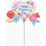 Mother's Day heart-shaped balloon with floral print and attached balloon flowers