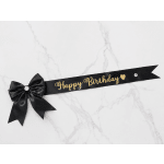 Black birthday sash with a bow and gold lettering