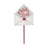 White envelope-shaped pick with red "With Love" text and hearts on a red stick