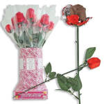 Red roses with a chocolate rose gift box and wrapped stem