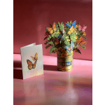 Butterfly-themed paper bouquet in a honey tin with a matching card