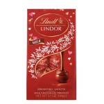 Red Lindt Lindor milk chocolate truffles box with heart decorations