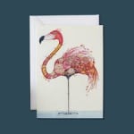Flamingo illustration on a folded greeting card