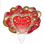 Cluster of red and gold heart-shaped balloons with "I Love You" text