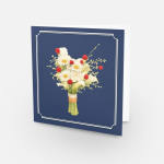 Greeting card with a small bouquet illustration on a blue cover