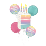 Birthday balloon bouquet with candle and pastel round balloons