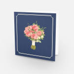 Pink flower bouquet on a navy greeting card
