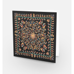 Decorative greeting card with a colorful bird pattern on a black background