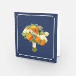 Greeting card with a bouquet illustration on a blue cover