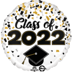 Round graduation balloon with "Class of 2022" and a mortarboard graphic