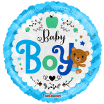 Blue baby boy foil balloon with a teddy bear graphic