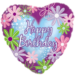 18" Happy Birthday Heart Mylar Balloon