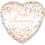 Heart-shaped anniversary balloon with peach and glitter confetti pattern