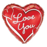 Red heart-shaped balloon with "Love You" text