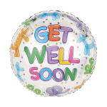 Round balloon with colorful "GET WELL SOON" text