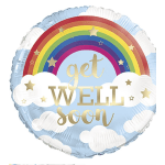 Rainbow foil balloon with clouds and the words get well soon