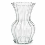 Clear fluted glass vase with a scalloped rim