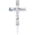Memorial cross stake with butterflies and an in-memory message