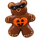 Chocolate teddy bear with a jack-o'-lantern heart and mask